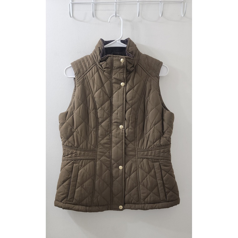 Weatherproof Womens Quilted Vest‎ Faux Fur Lined Barley Brown Gold Snaps Medium